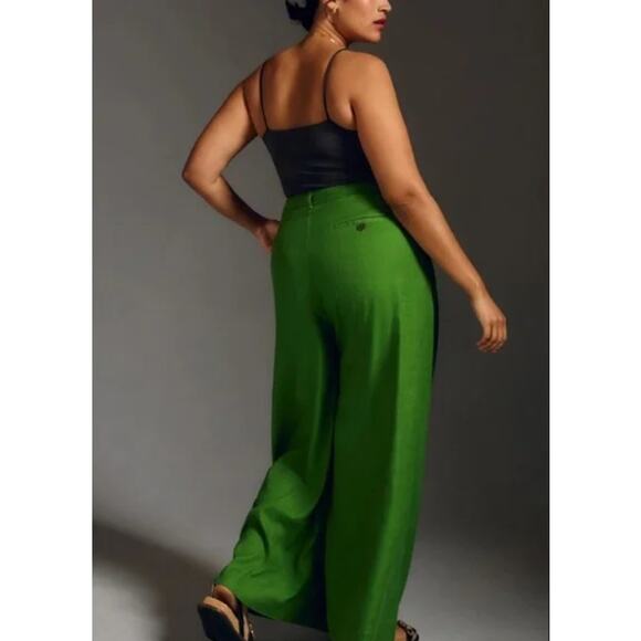 Maeve Pants Womens 0 The Avery Pleated Wide Leg Trousers Green Linen Blend Work - Picture 4 of 15